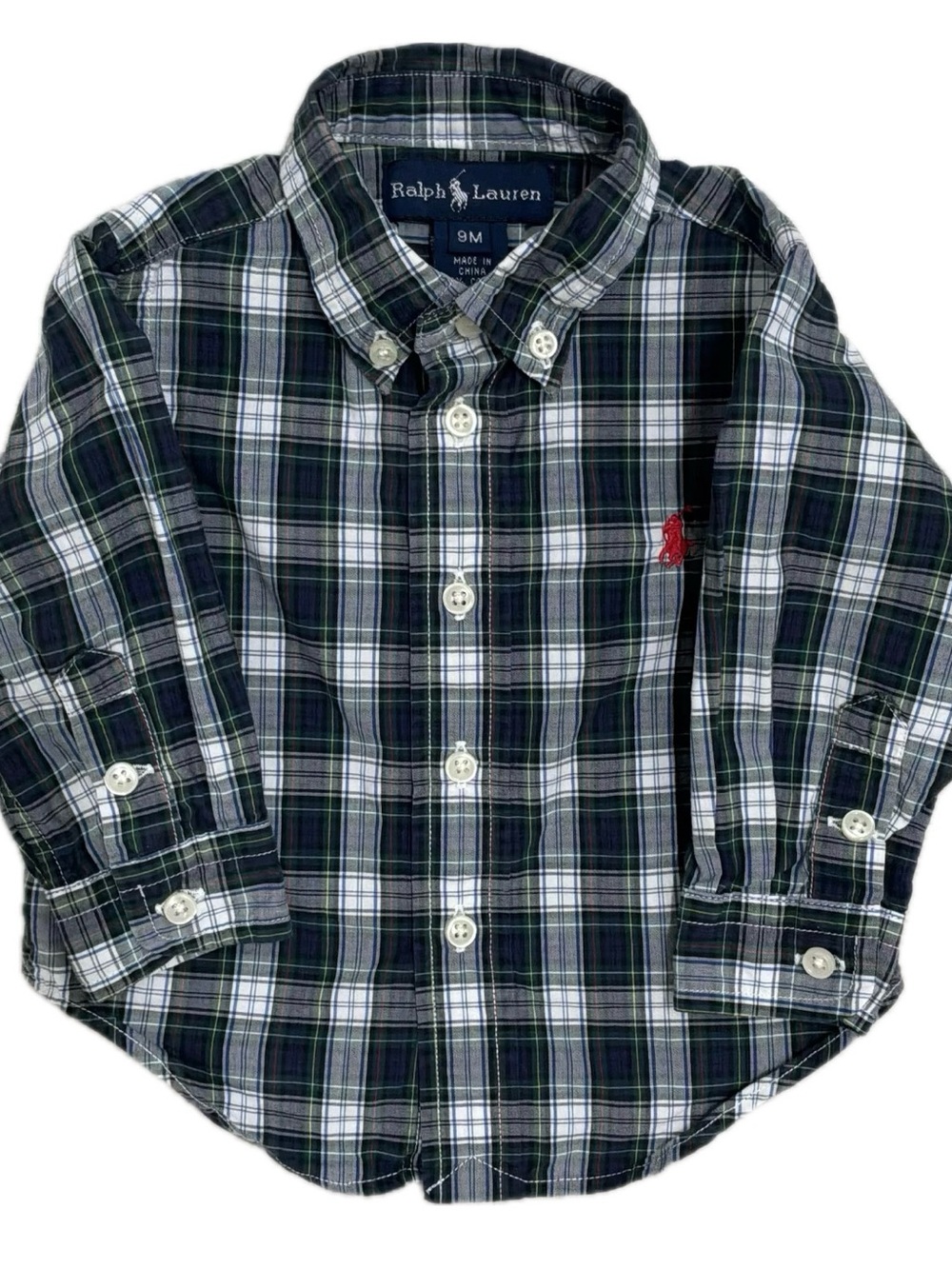 Ralph Lauren Boys Navy & Green Plaid Button-Down Shirt
